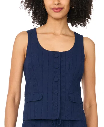 Cece Women's Scoop Neck Button-down Vest Top In Blue