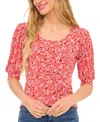 Cece Women's Printed Shirred Scoop-neck 3/4-sleeve Knit Top In Poinciana