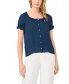 Cece Wide Ruffle Button Front Shirt In Blue