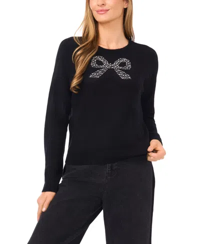 Cece Women's Sequin Bow Long Sleeves Sweater In Black