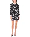 Cece Women's Sequin Long-sleeve Detail Floral Printed Mini Dress In Black