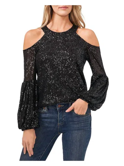 Cece Women's Sequined Cold Shoulder Blouse In Black