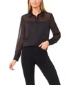 Cece Women's Sheer Combo Button Down Long-sleeve Top In Black