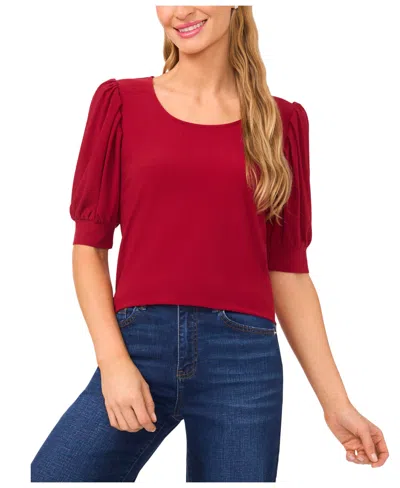 Cece Women's Shirred Scoop-neck 3/4-sleeve Knit Top In Red