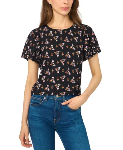 Cece Women's Shirred Short-sleeve Crew Neck Blouse In Black