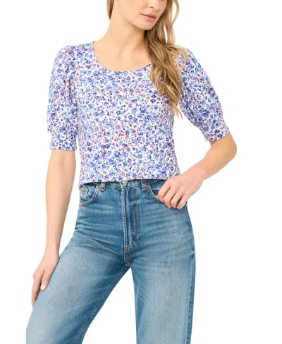 Cece Women's Shirred Short-sleeve Top In Blue