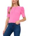 Cece Shirred Sleeve Henley Top In Freeisa Pink