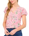 Cece Floral Flutter Sleeve V-neck Challis Top