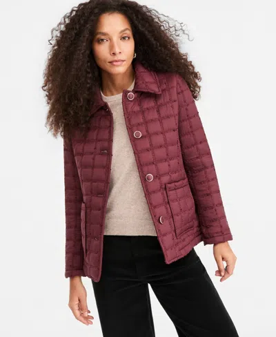 Cece Women's Short Boucle Windowpane Quilted Coat In Pink