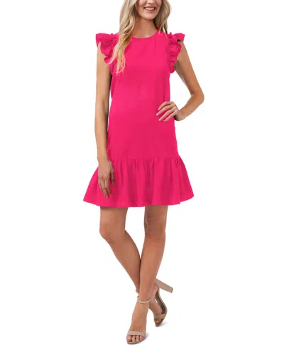 Cece Women's Short Flutter-sleeve Ruffled Hem Dress In Bright Rose