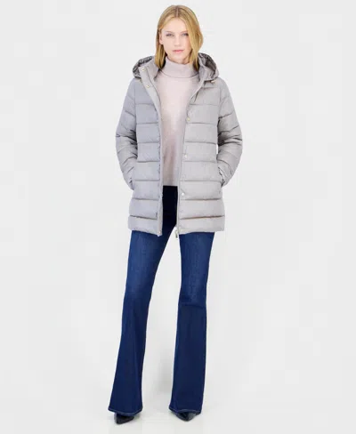 Cece Women's Short Hooded Packable Coat In Gray