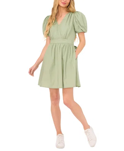 Cece Women's Short Puff-sleeve Belted Mini Dress In Dusty Olive