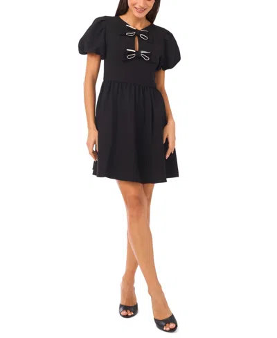 Cece Women's Short Puff Sleeve Bow Dress In Black