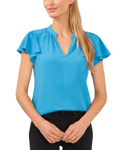 Cece Women's Short Ruffled Sleeve Solid V-neck Blouse In Vibrant Blue