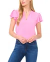 Cece Split Neck Flutter Sleeve Top In Multi