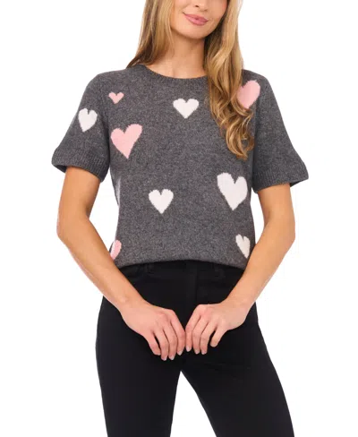 Cece Women's Short-sleeve All Over Heart Sweater In Gray