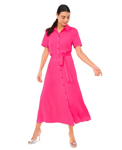 Cece Women's Short-sleeve Belted Midi Shirtdress In Bright Rose