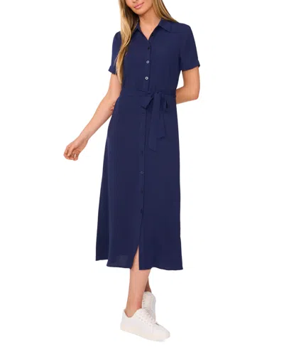 Cece Women's Short-sleeve Belted Midi Shirtdress In Classic Navy