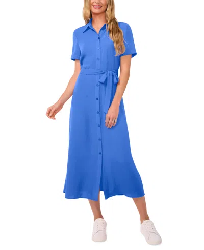 Cece Women's Short-sleeve Belted Midi Shirtdress In Tropic Night Blue