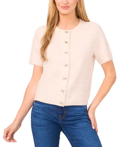 Cece Women's Short Sleeve Bow Button Cardigan Sweater