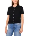 Cece Short Sleeve Bow Button Cardigan In Black