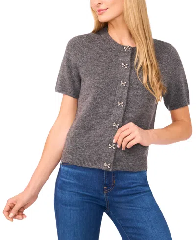 Cece Women's Short Sleeve Bow Button Cardigan Sweater In Gray