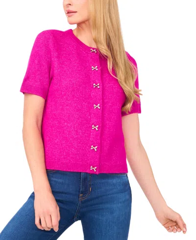 Cece Women's Short Sleeve Bow Button Cardigan Sweater In Pink