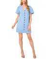 Cece Button Front Denim Minidress In Light Blue Wash