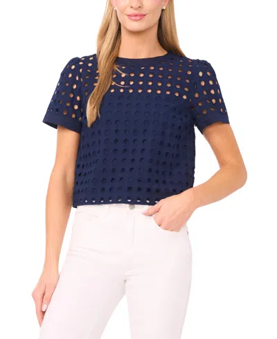 Cece Circle Eyelet Embroidered Top In Blue