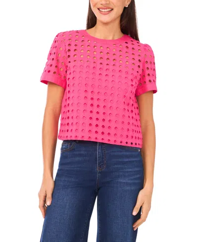 Cece Women's Short-sleeve Circle Eyelet Top In Pink