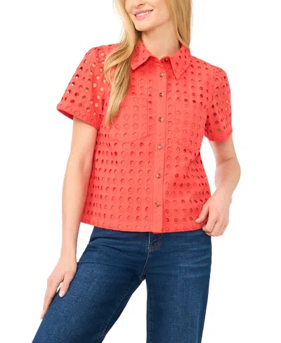 Cece Women's Short-sleeve Collared Button-down Shirt In Red