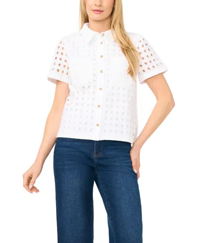 Cece Women's Short-sleeve Collared Button-down Shirt In White
