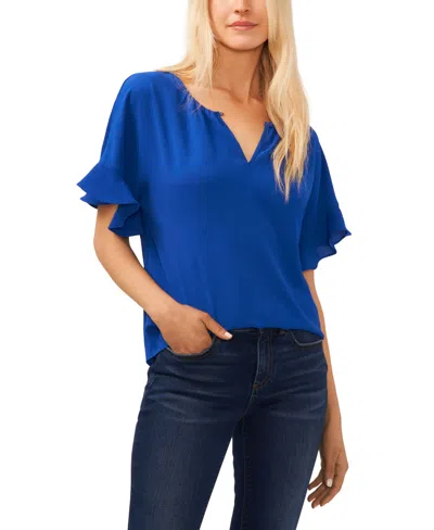 Cece Women's Short Sleeve Drop Shoulder Wide Scoop Neck Blouse In Blue