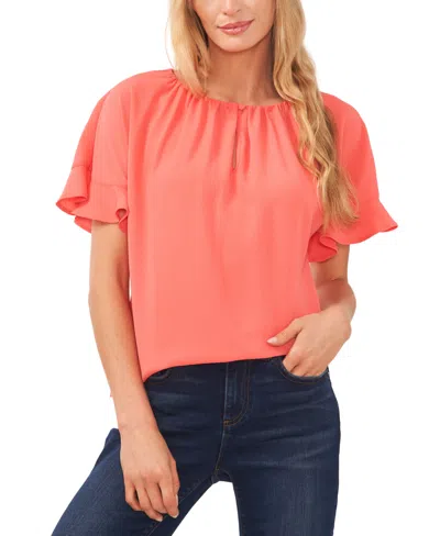 Cece Women's Short Sleeve Drop Shoulder Wide Scoop Neck Blouse In Calypso Coral