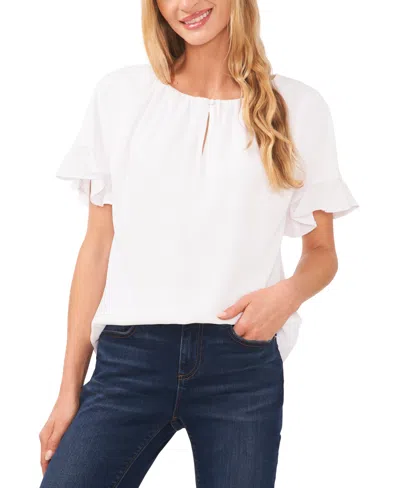 Cece Women's Short Sleeve Drop Shoulder Wide Scoop Neck Blouse In White