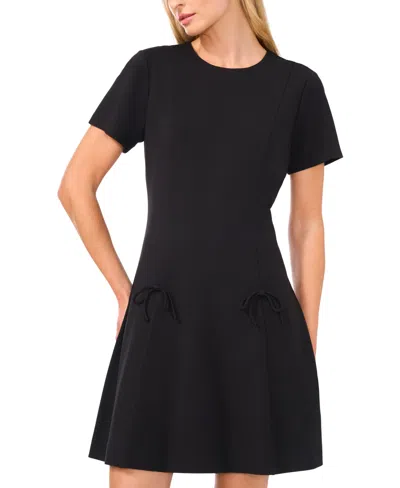 Cece Women's Short-sleeve Fit & Flare Bow-trim Dress In Rich Black