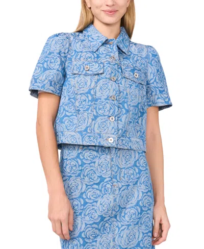 Cece Women's Short-sleeve Floral Denim Jacket In Ocean Blue