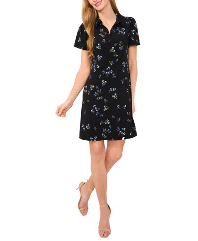 Cece Women's Short-sleeve Floral-print Polo Dress In Black