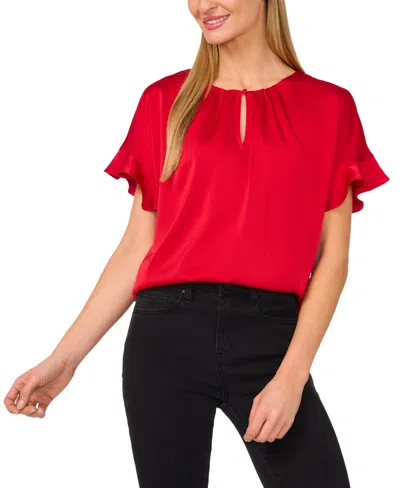 Cece Women's Short-sleeve Flutter Blouse In Stoplight Red