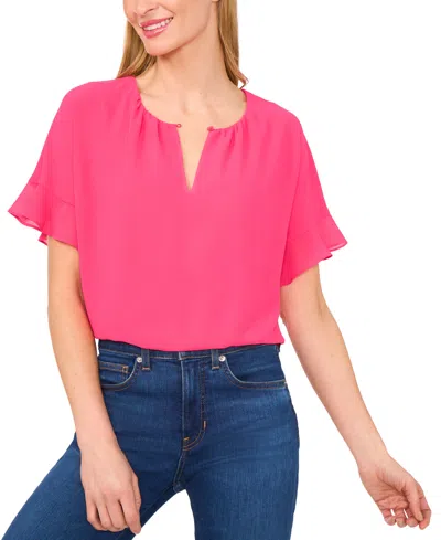 Cece Flutter Sleeve Georgette Top In Magenta