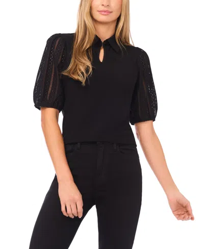 Cece Women's Short-sleeve Keyhole Top In Black