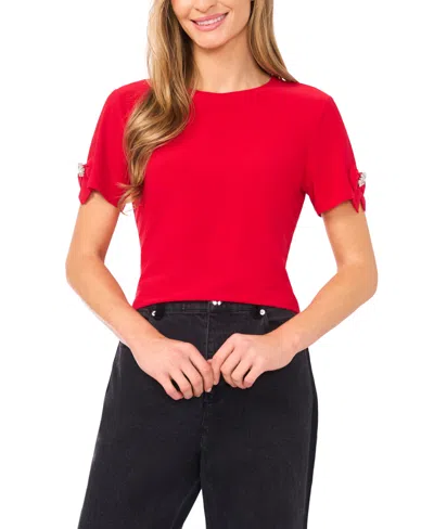 Cece Women's Short Sleeve Knit Top In Red