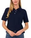 Cece Imitation Pearl Button Polo Sweater In Blue