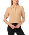 Cece Imitation Pearl Button Polo Sweater In Latte Heather