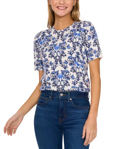 Cece Women's Short-sleeve Printed Crewneck Sweater In New Ivory