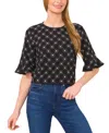 Cece Women's Short Sleeve Ruffle Cuff Crew Neck Top In Black