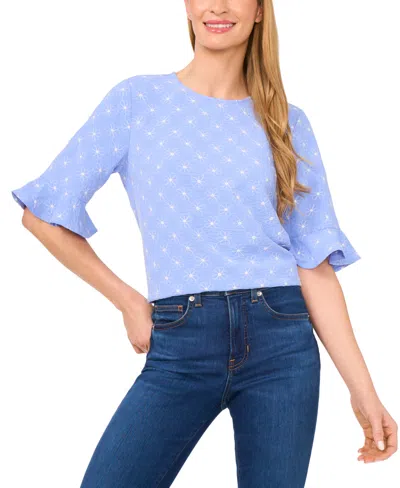 Cece Women's Short Sleeve Ruffle Cuff Crew Neck Top In Blue