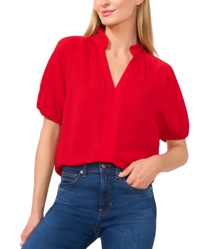 Cece Ruffle Neck Top In Red