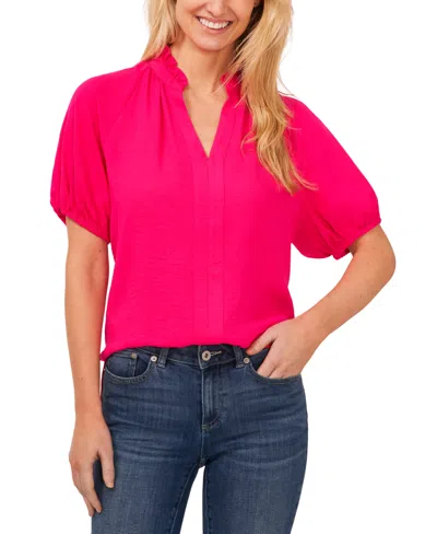 Cece Women's Short Sleeve Ruffle Neck Raglan Split Neck Blouse