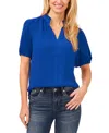 Cece Women's Short Sleeve Ruffle Neck Raglan Split Neck Blouse In Deep Royal Blue